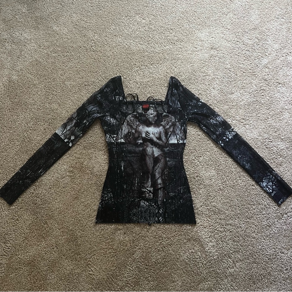 Jean-Paul Gaultier Cracked Angel Mesh Long Sleeve Top